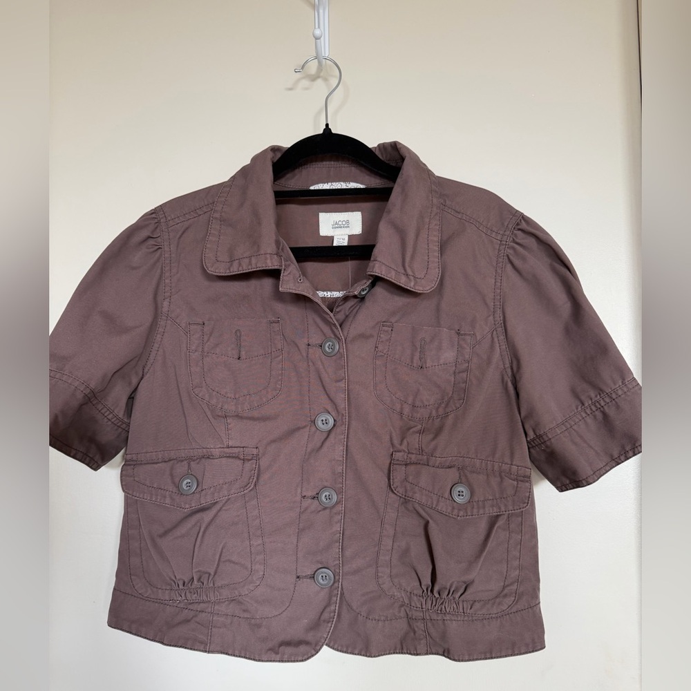 Jacob Connexion Cropped Utility Jacket Brown Cotton Short Sleeve Size 11/12